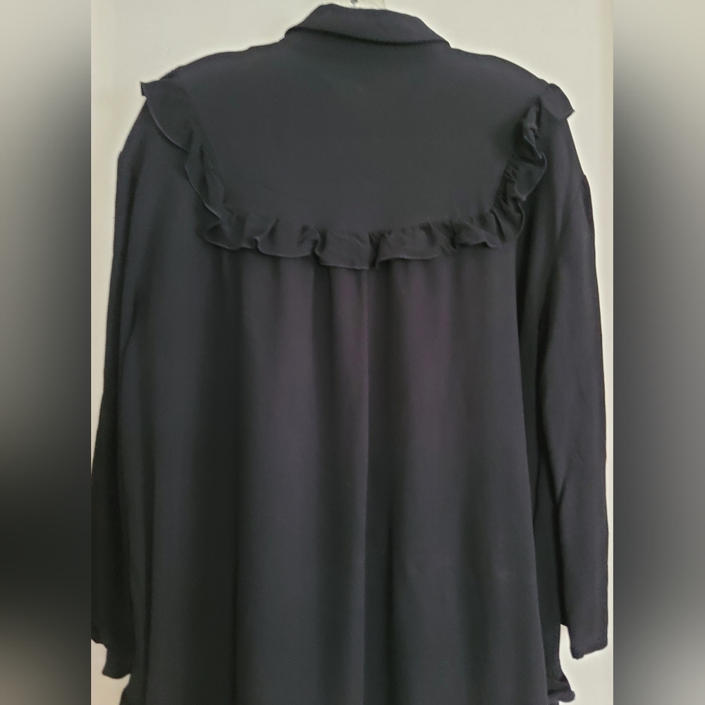 Repeat Cashmere Black Ruffle Mini Shirt Dress Womens Size 42/Medium Crepe - Picture 11 of 15